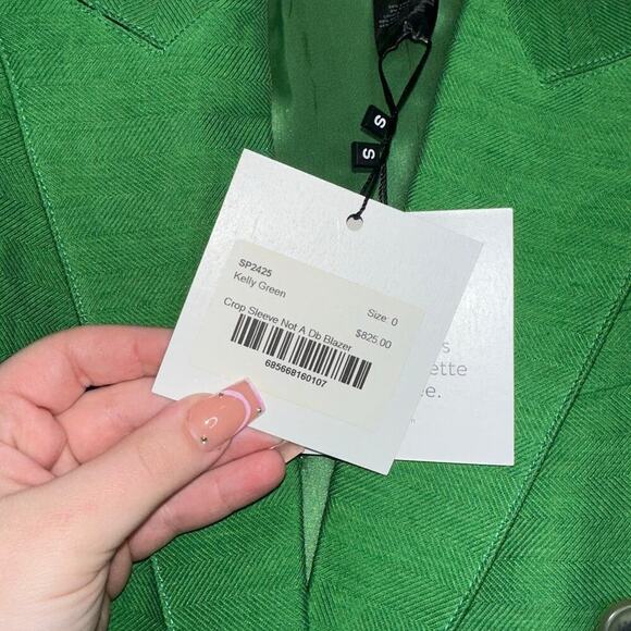 Smythe NWT Linen Silk Crop Sleeve Kelly Green Blazer Jacket Size 0 - Picture 5 of 9